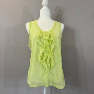 Chico's Women's Size 2 (US L) Lime Green Ruffle Front Mesh Floral Tank Top